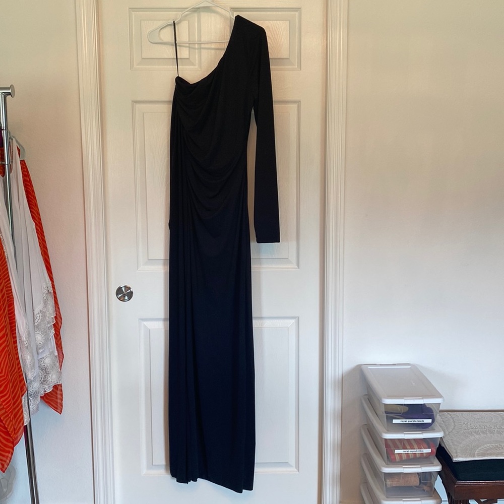 One Shoulder Long Evening Gown with High Slit
